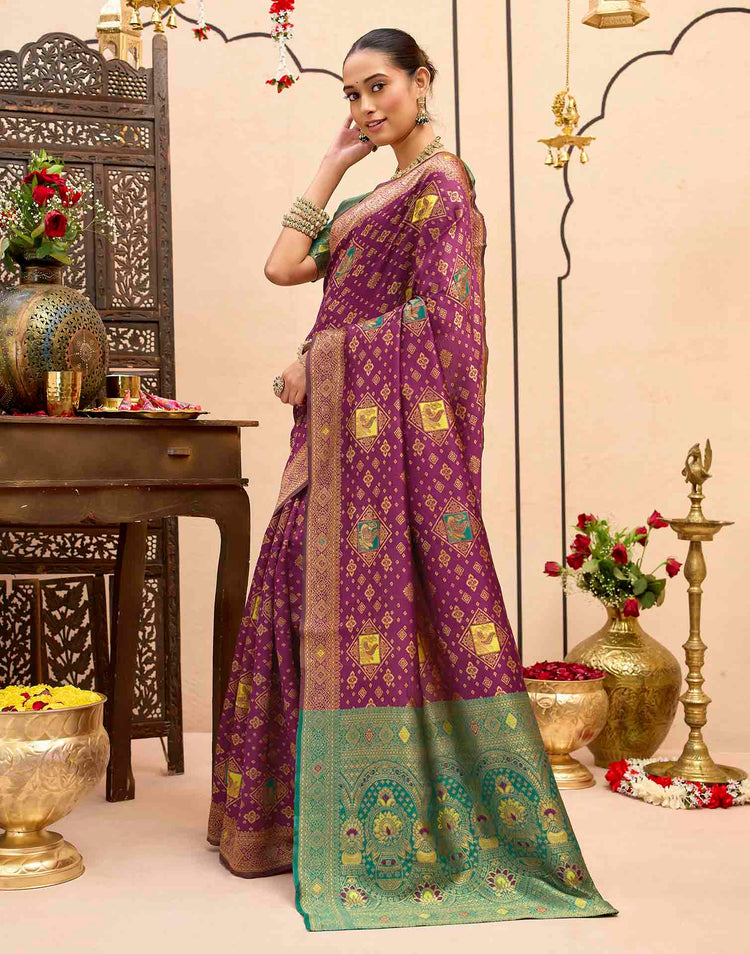 Deep Purple Silk Woven Banarasi Saree