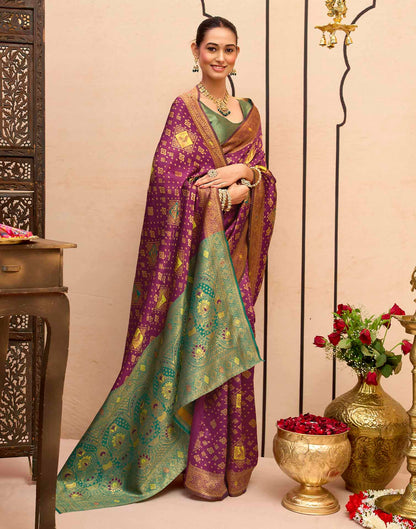 Deep Purple Silk Woven Banarasi Saree