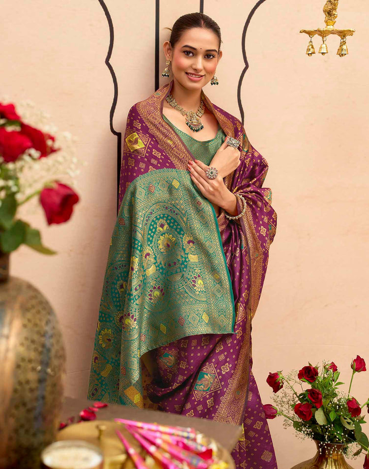 Deep Purple Silk Woven Banarasi Saree