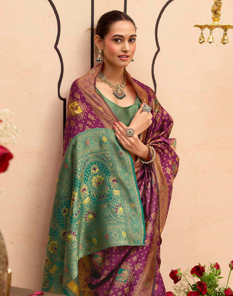 Deep Purple Silk Woven Banarasi Saree