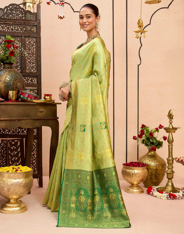 Pista Green Silk Woven Banarasi Saree