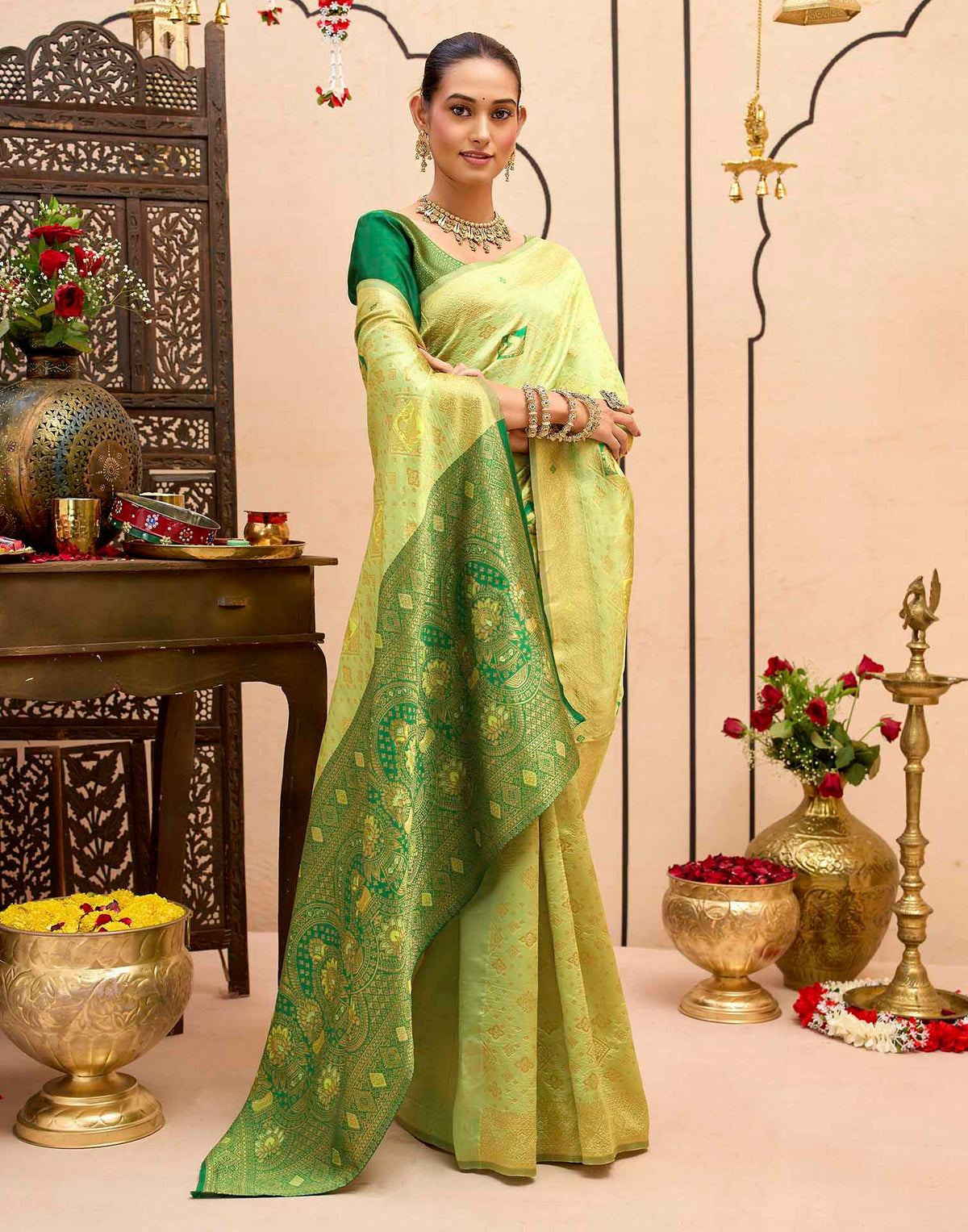 Pista Green Silk Woven Banarasi Saree