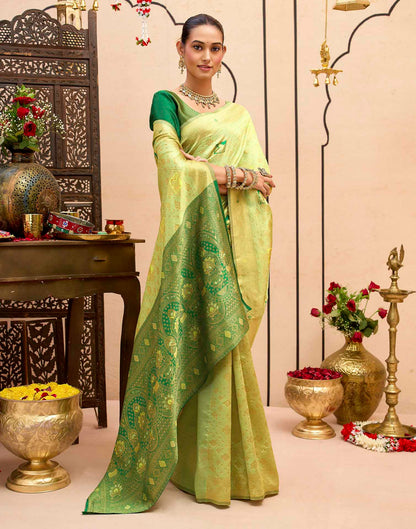 Pista Green Silk Woven Banarasi Saree