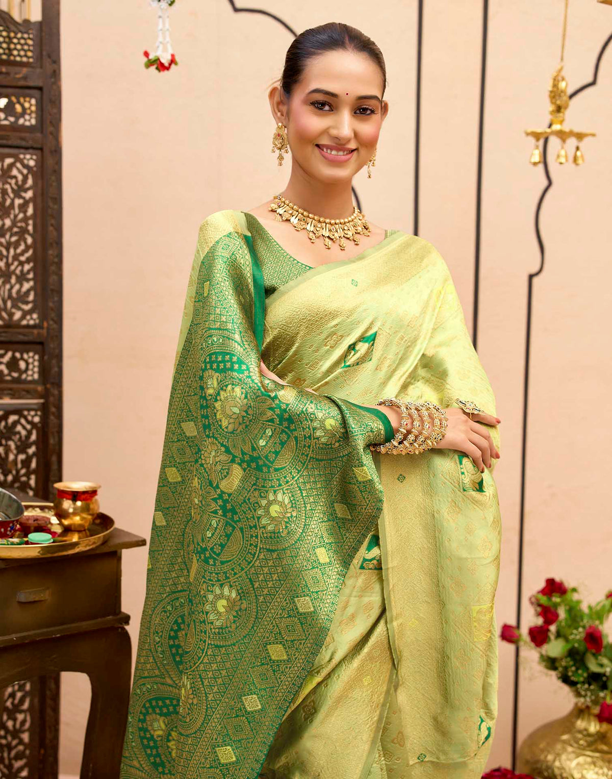 Pista Green Silk Woven Banarasi Saree