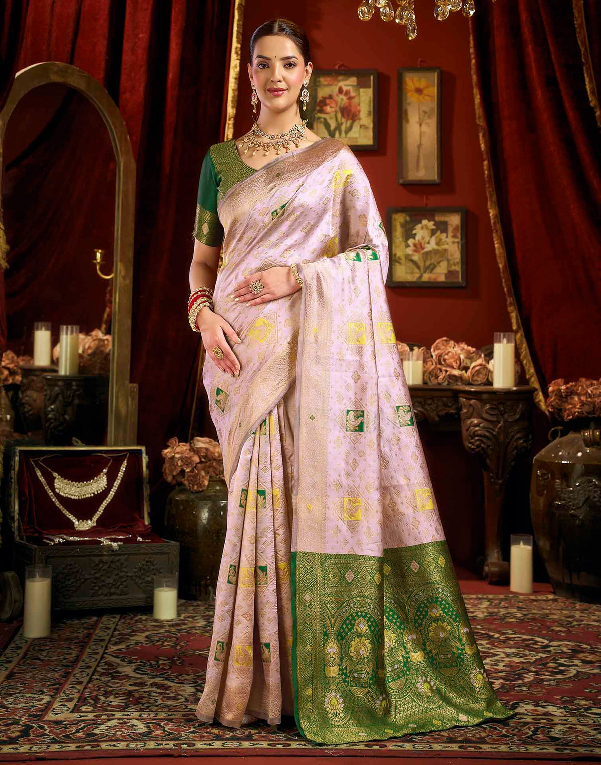 Light Pink Silk Woven Banarasi Saree