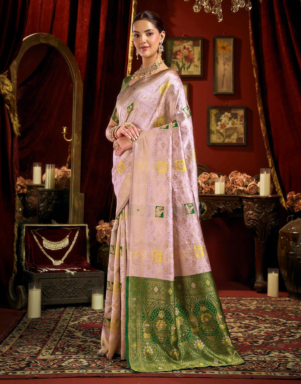 Light Pink Silk Woven Banarasi Saree