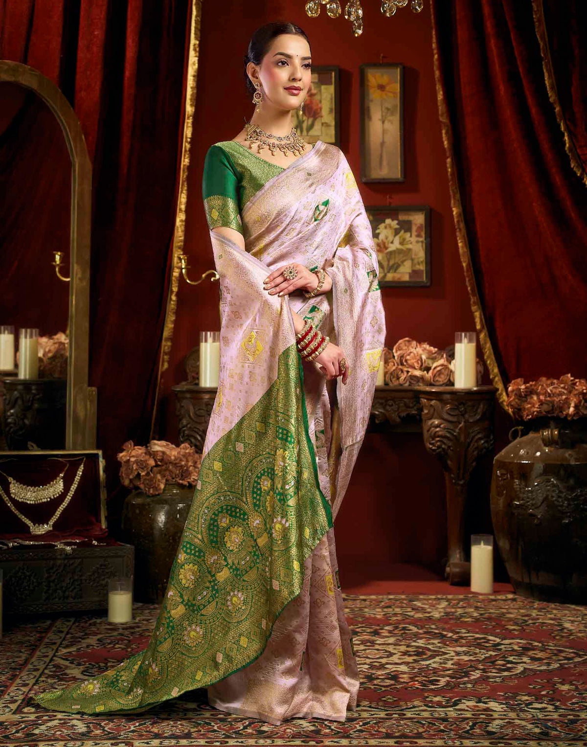 Light Pink Silk Woven Banarasi Saree