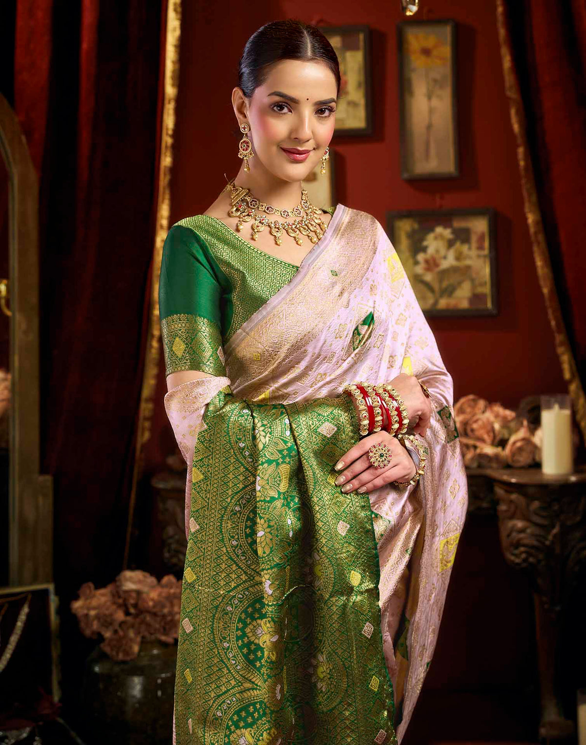 Light Pink Silk Woven Banarasi Saree