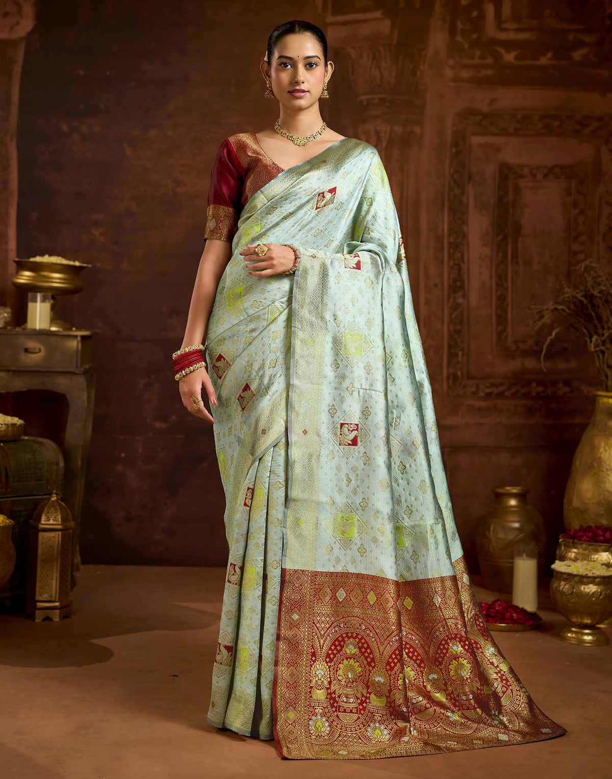 Light Blue Silk Woven Banarasi Saree