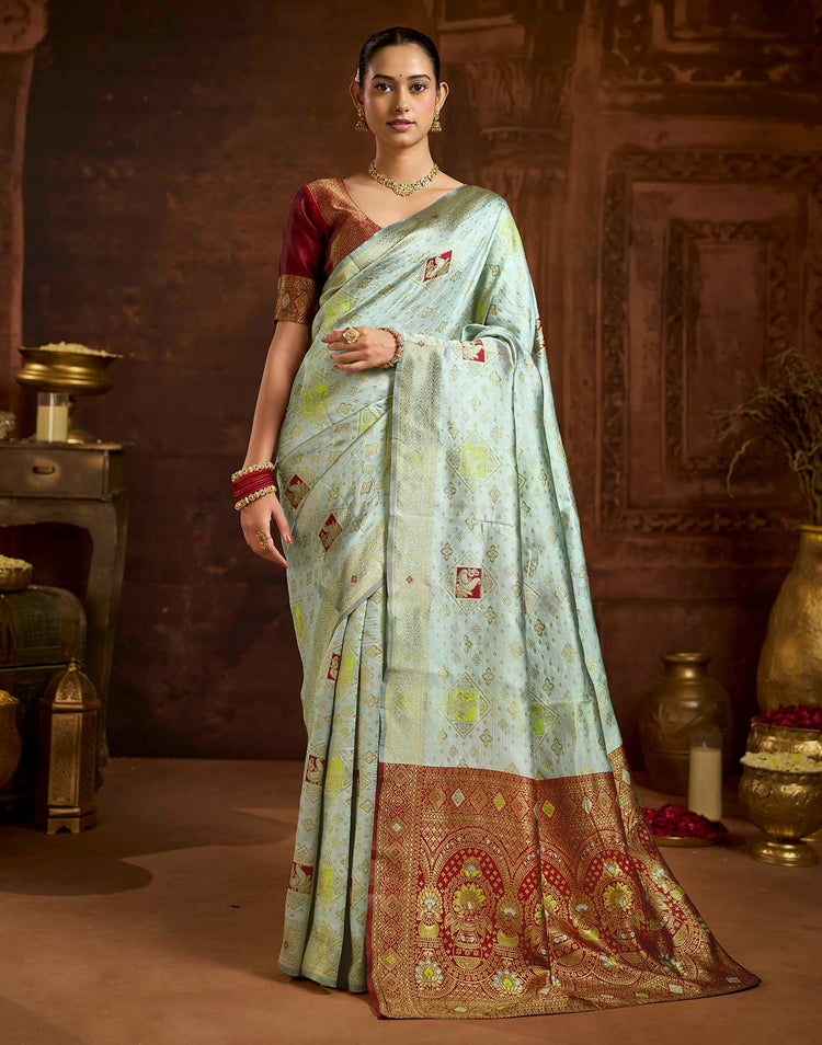 Light Blue Silk Woven Banarasi Saree