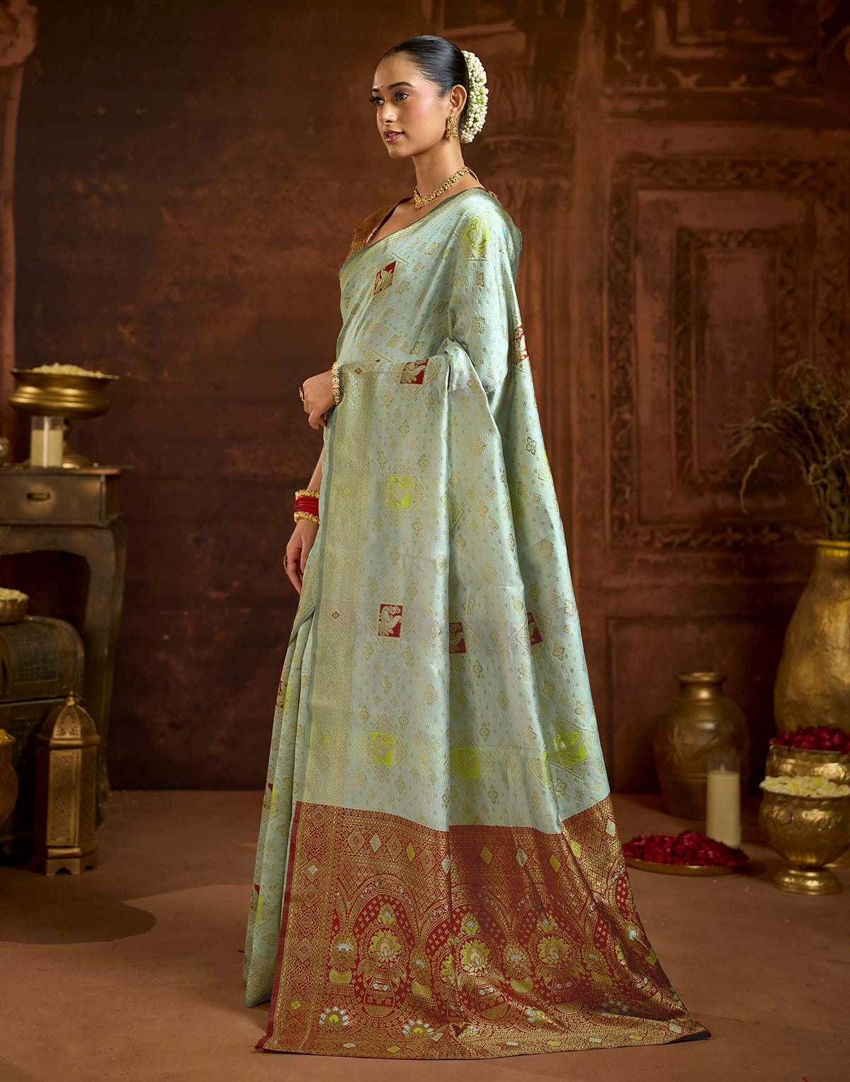 Light Blue Silk Woven Banarasi Saree