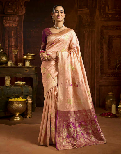 Peach Silk Woven Banarasi Saree