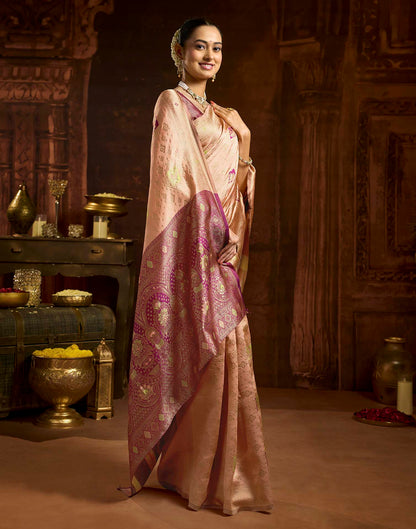 Peach Silk Woven Banarasi Saree