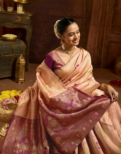 Peach Silk Woven Banarasi Saree
