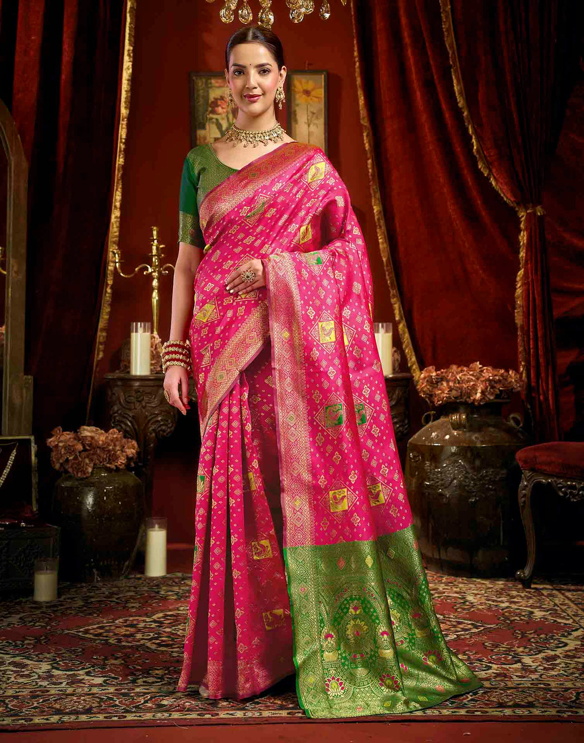 Rani Pink Silk Woven Banarasi Saree