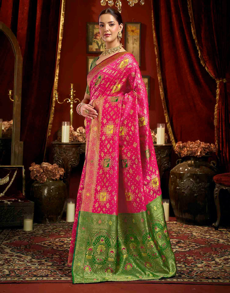 Rani Pink Silk Woven Banarasi Saree
