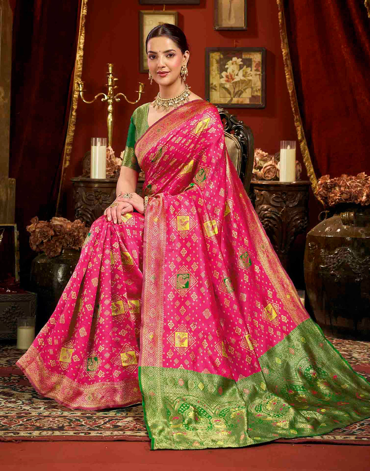 Rani Pink Silk Woven Banarasi Saree