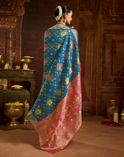 Peacock Blue Silk Woven Banarasi Saree