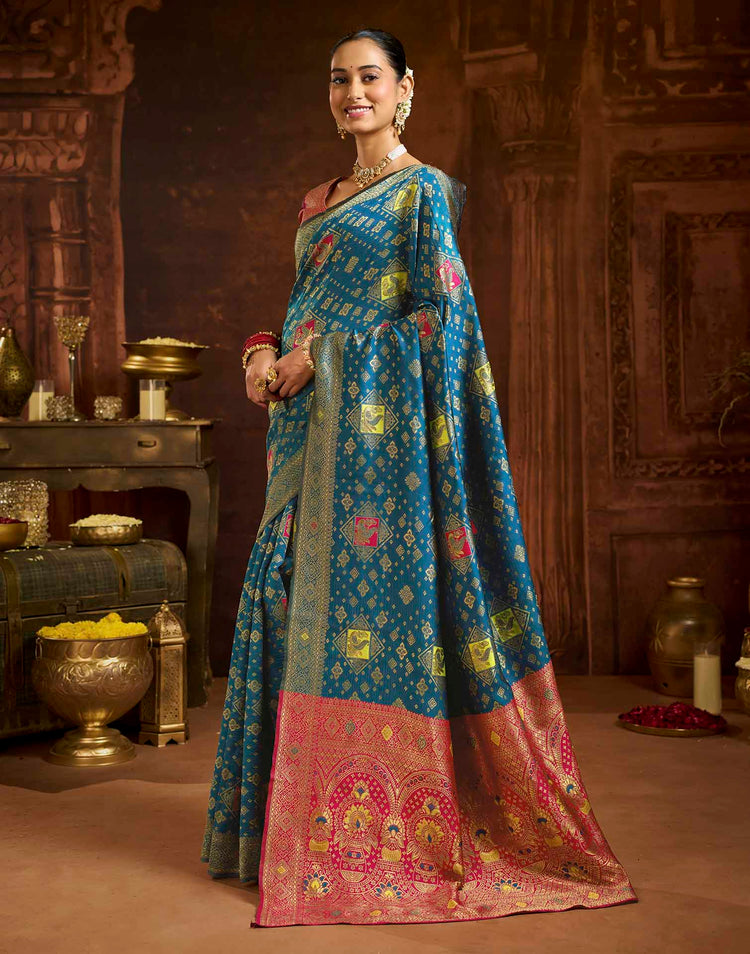 Peacock Blue Silk Woven Banarasi Saree