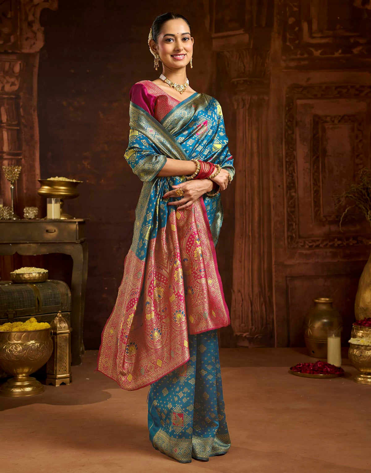 Peacock Blue Silk Woven Banarasi Saree