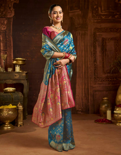 Peacock Blue Silk Woven Banarasi Saree