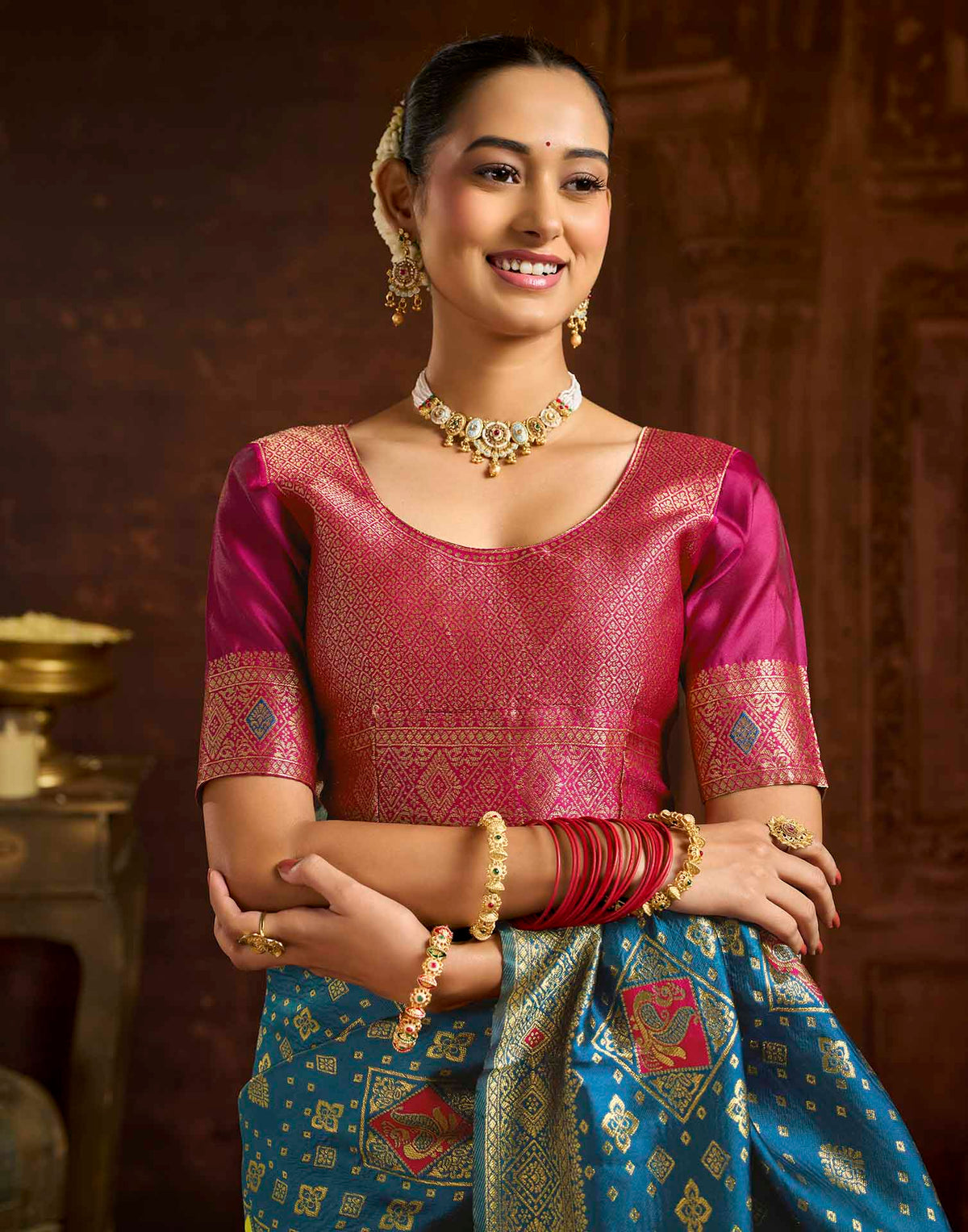 Peacock Blue Silk Woven Banarasi Saree