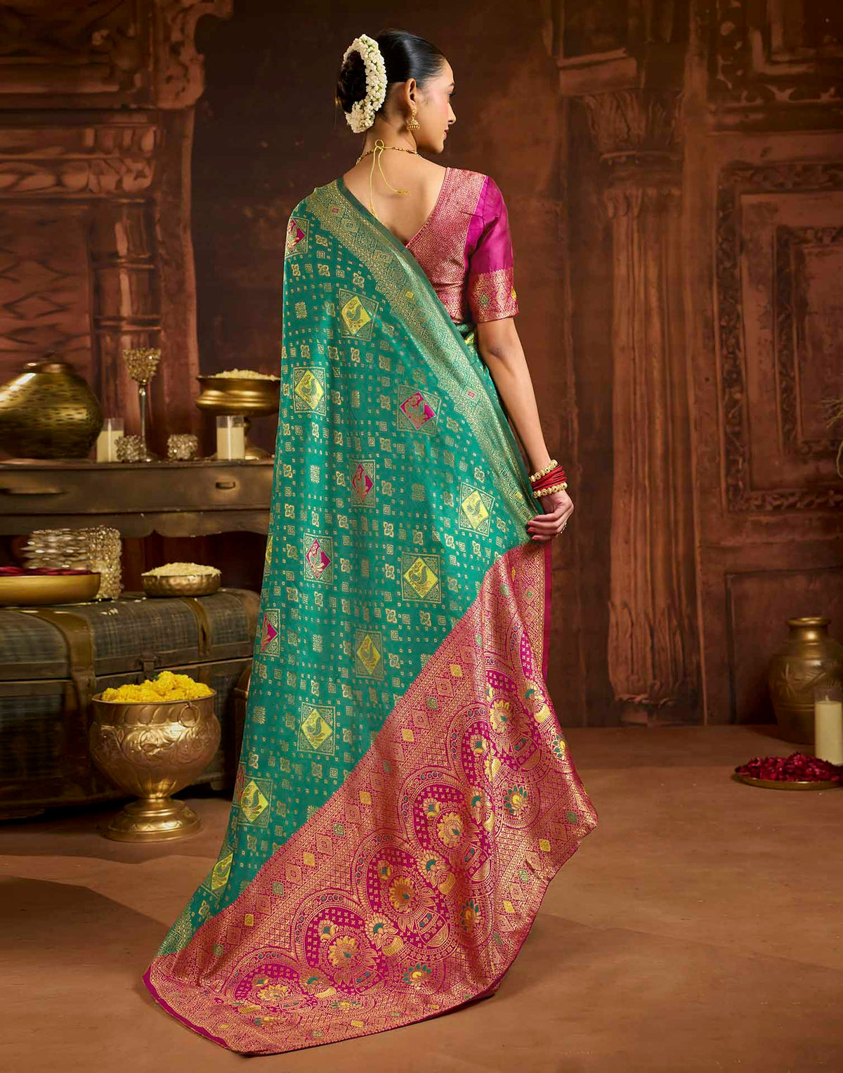Turquoise Silk Woven Banarasi Saree