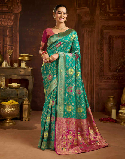 Turquoise Silk Woven Banarasi Saree