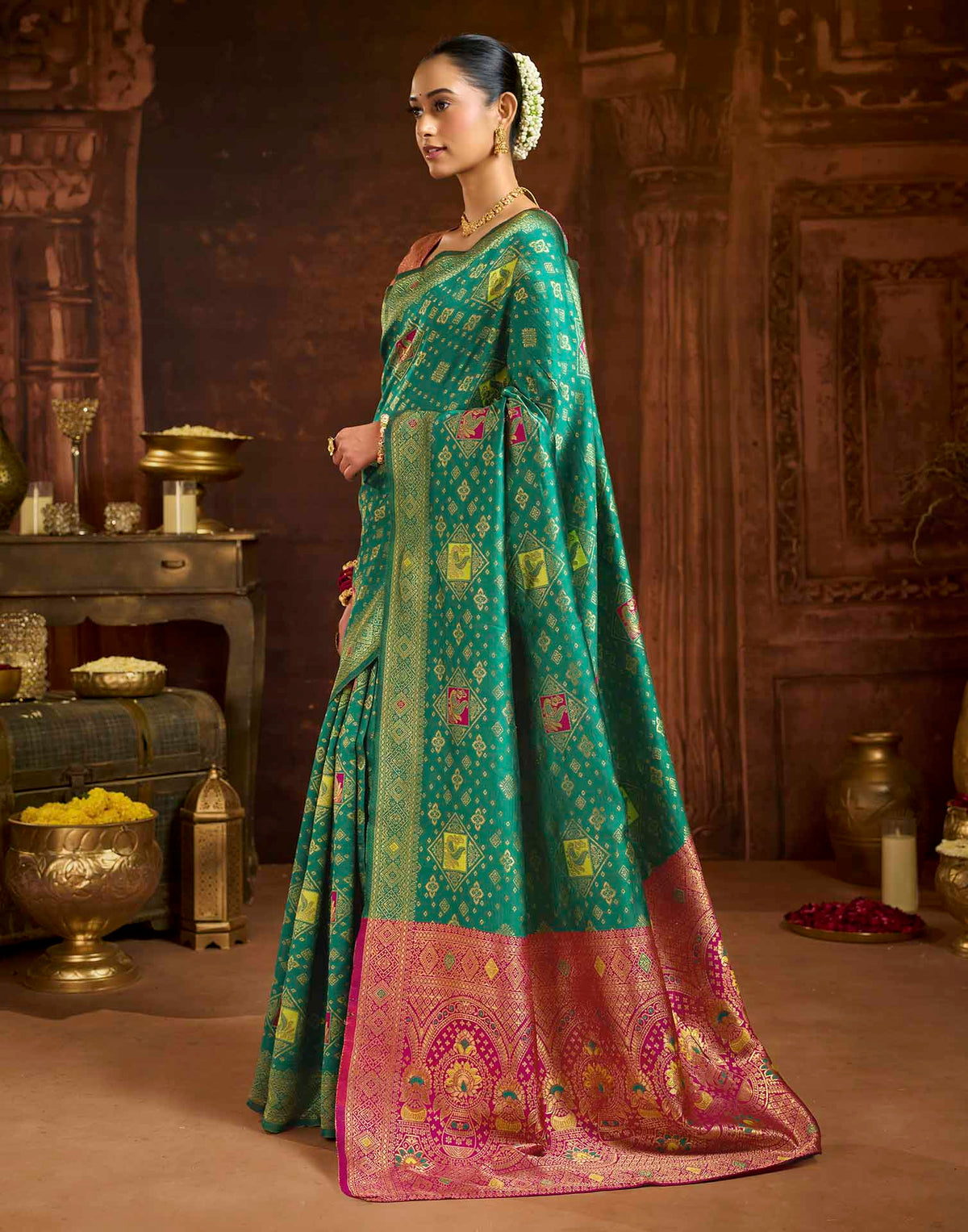 Turquoise Silk Woven Banarasi Saree
