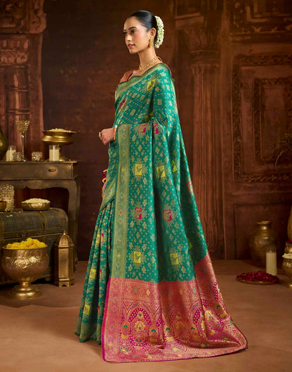 Turquoise Silk Woven Banarasi Saree