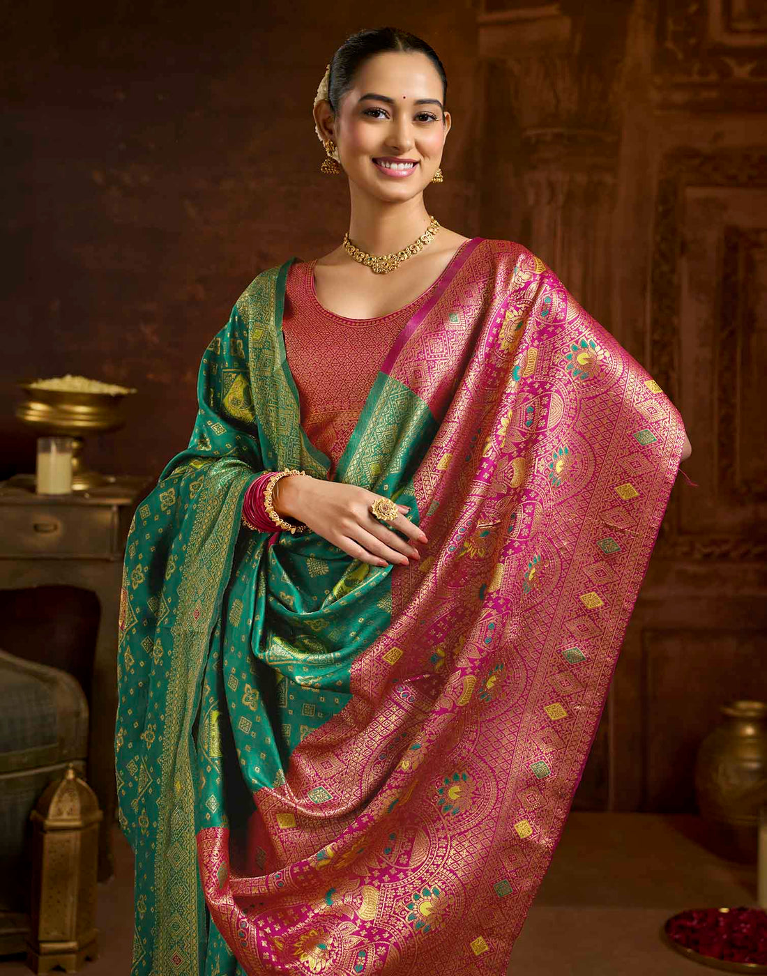 Turquoise Silk Woven Banarasi Saree