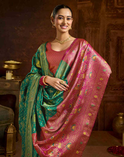 Turquoise Silk Woven Banarasi Saree