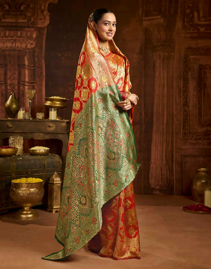 Bright Red Silk Woven Banarasi Saree