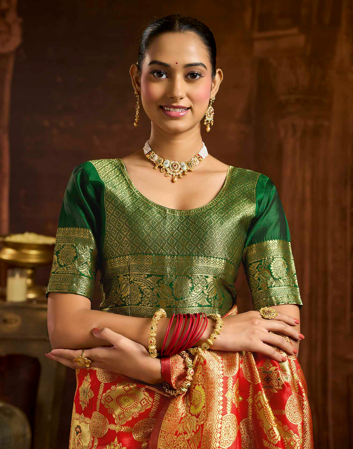 Bright Red Silk Woven Banarasi Saree