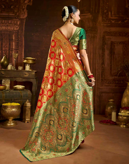 Bright Red Silk Woven Banarasi Saree
