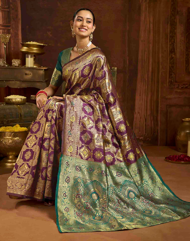 Wine Silk Woven Banarasi Saree