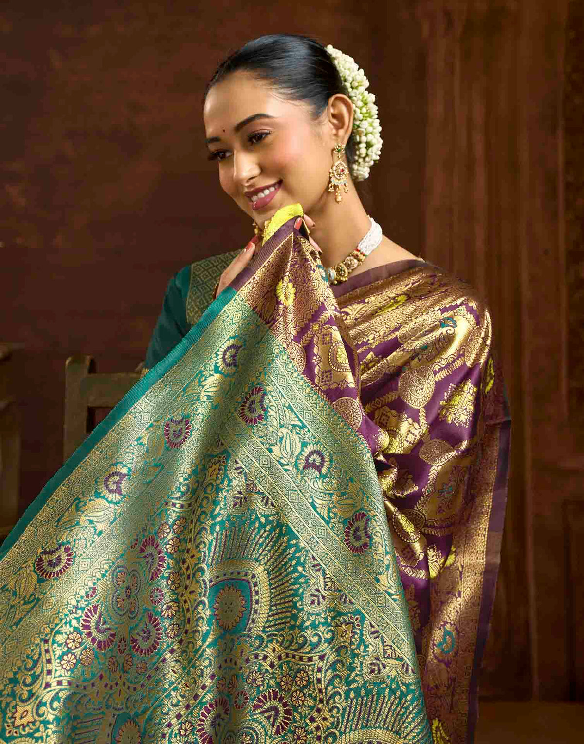 Wine Silk Woven Banarasi Saree