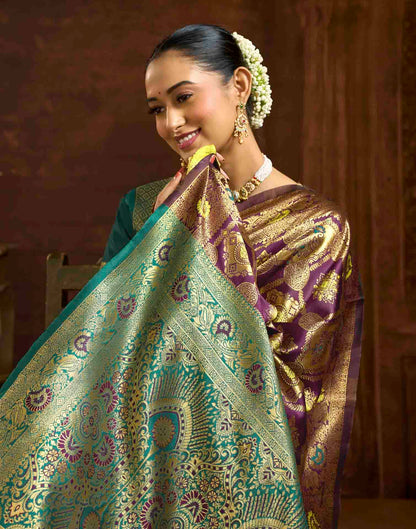 Wine Silk Woven Banarasi Saree
