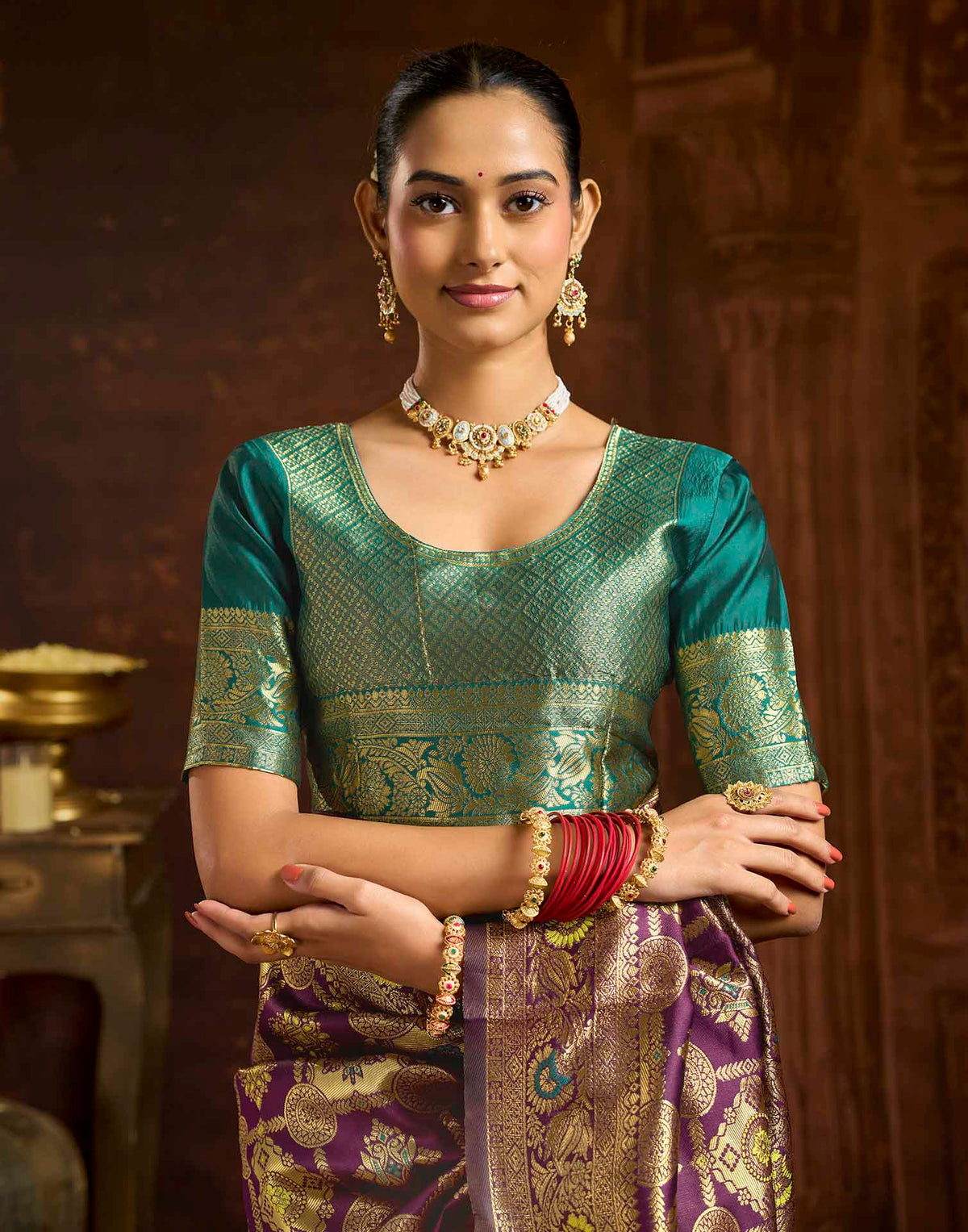 Wine Silk Woven Banarasi Saree