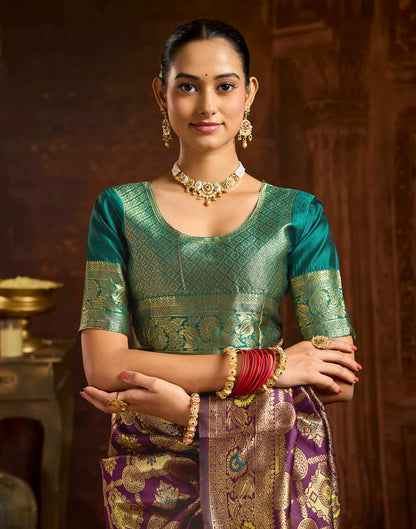 Wine Silk Woven Banarasi Saree