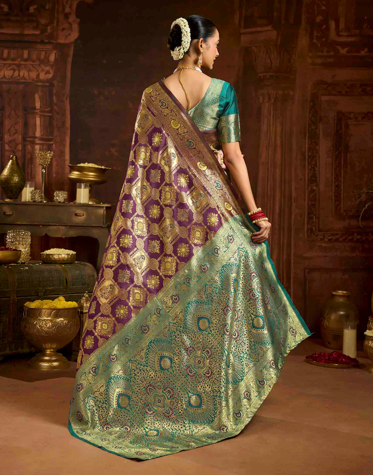 Wine Silk Woven Banarasi Saree