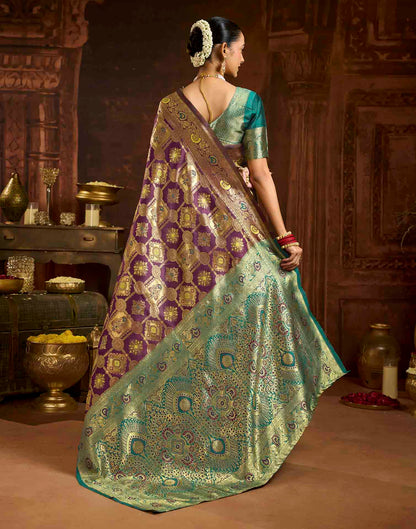 Wine Silk Woven Banarasi Saree