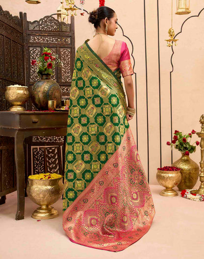 Dark Green Silk Woven Banarasi Saree