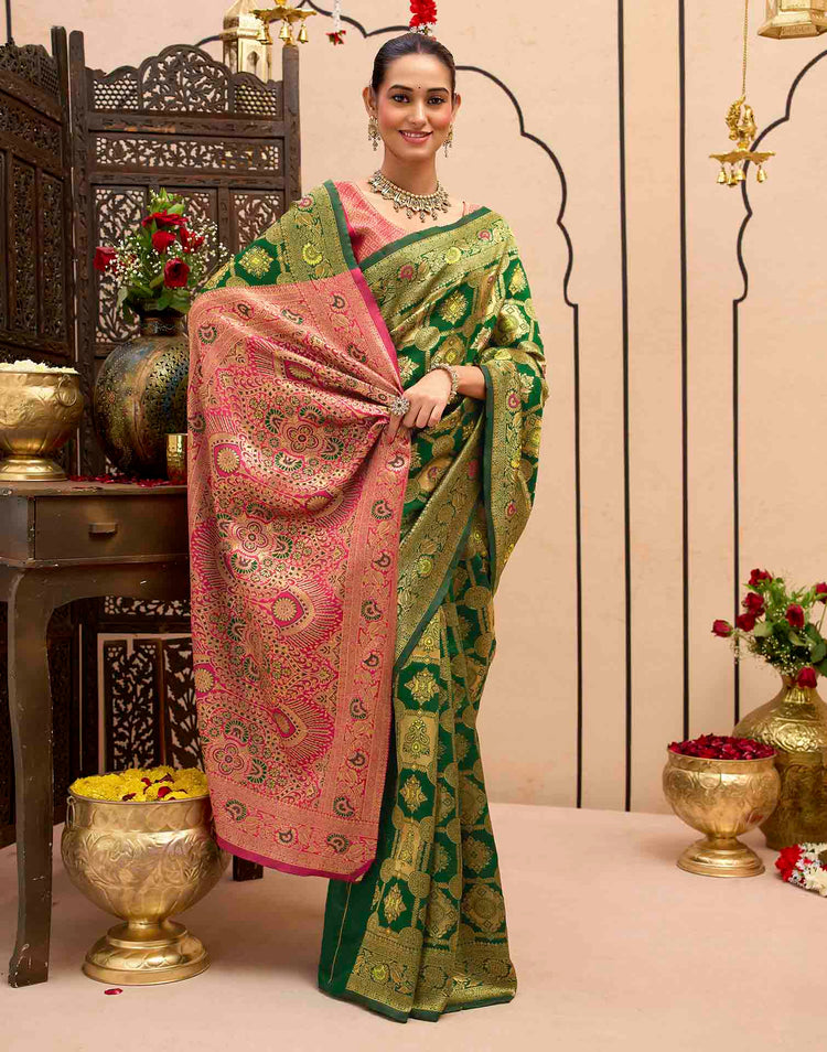 Dark Green Silk Woven Banarasi Saree
