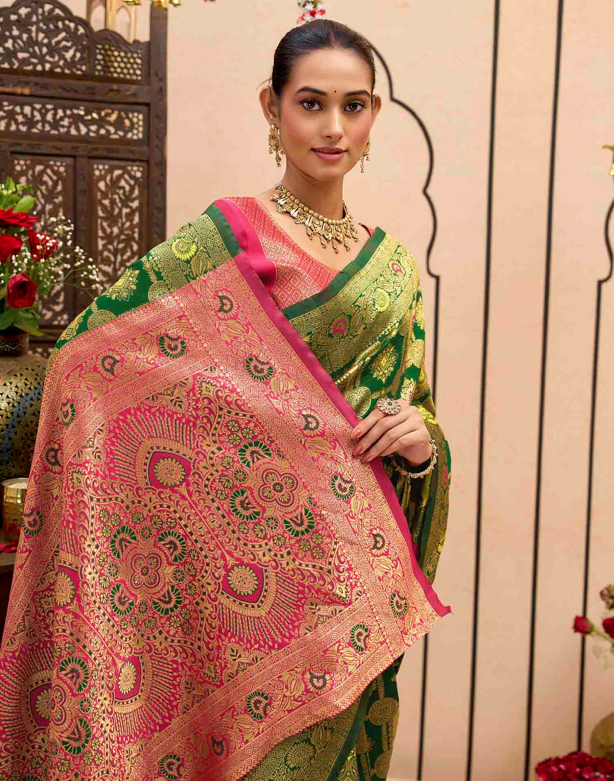 Dark Green Silk Woven Banarasi Saree