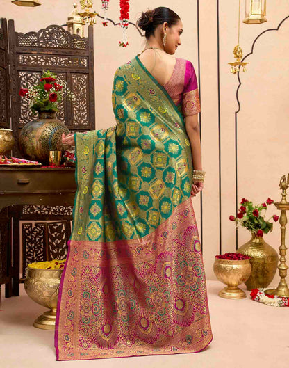 Teal Green Silk Woven Banarasi Saree