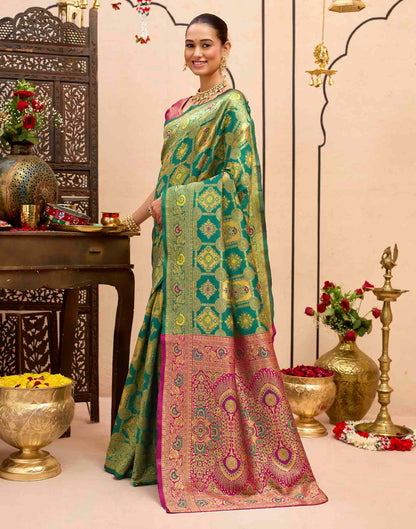 Teal Green Silk Woven Banarasi Saree