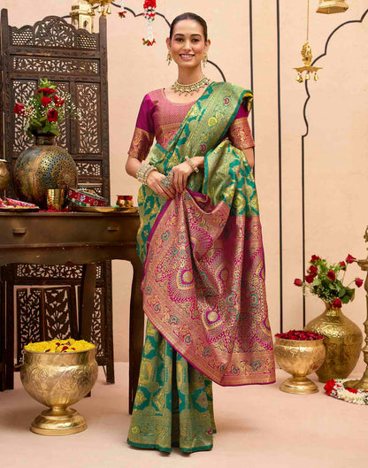 Teal Green Silk Woven Banarasi Saree