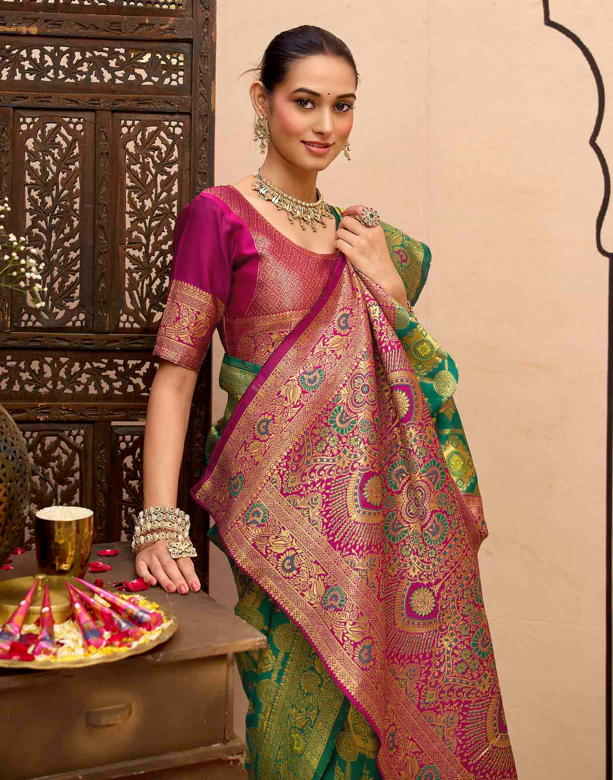 Teal Green Silk Woven Banarasi Saree