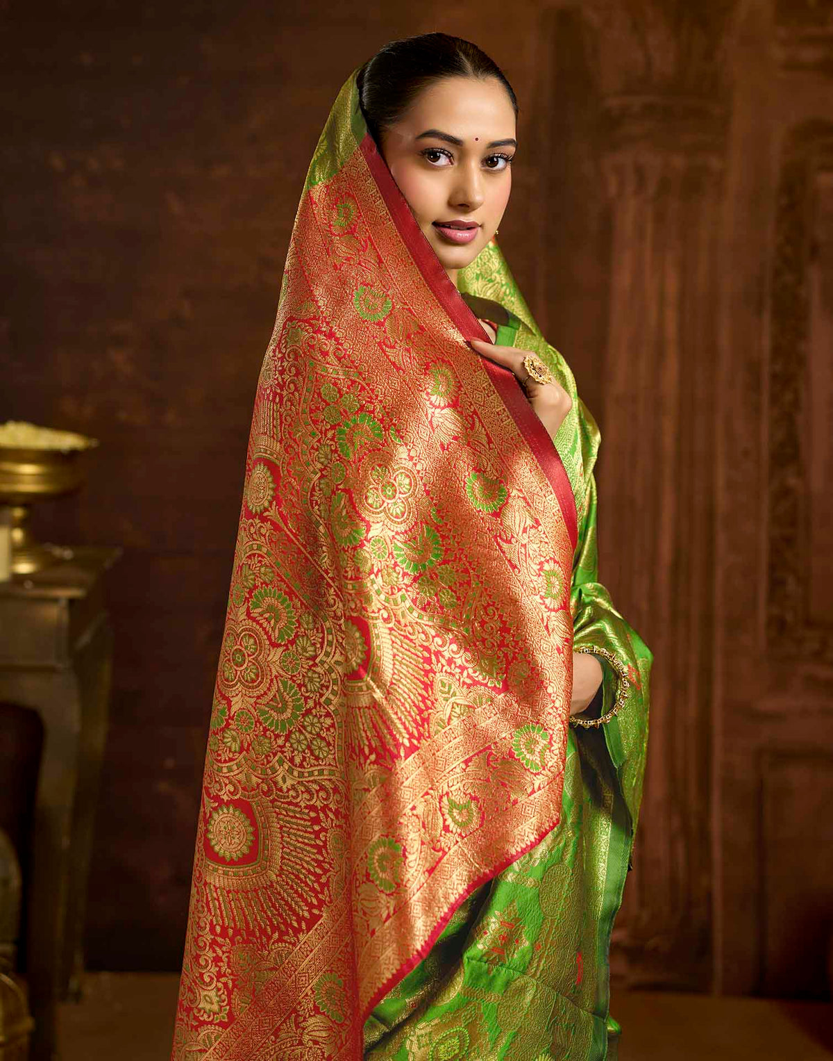 Parrot Green Silk Woven Banarasi Saree